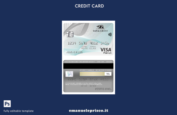 modello di carta platino per visto USA Bank of the West Bank in stile verificato